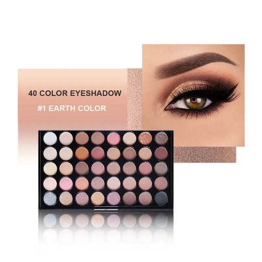 40-Color Earth Tone Eyeshadow Palette – Matte &amp; Shimmer Waterproof Formula