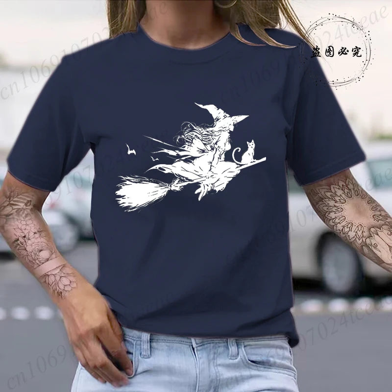 Flying Witch & Black Cat Spooky Season Shirt