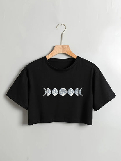 Celestial Moon Print Crop Top
