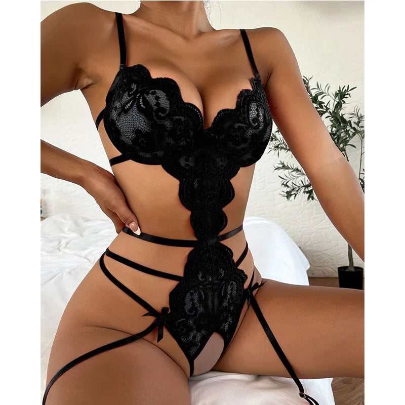 Lace Babydoll Bodysuit – Open Crotch Erotic Lingerie One-Piece