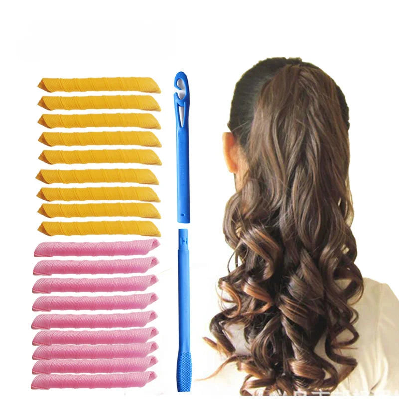 18pcs Spiral Heatless Hair Curlers – Effortless Curls, No Heat Needed