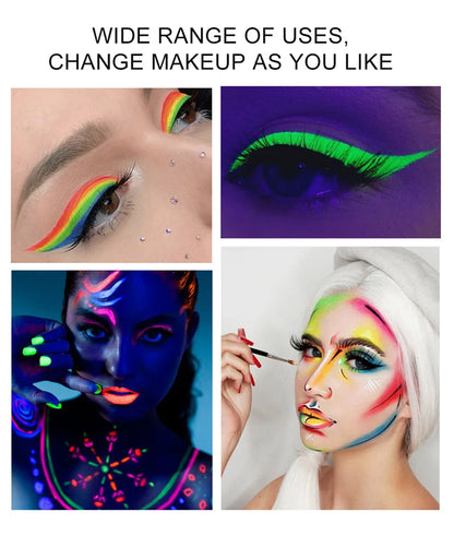 10-Color Glow Neon UV Face & Body Paint – Fluorescent Party Makeup Oil