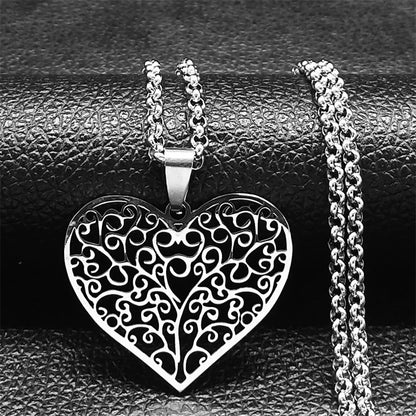 Tree of Life Stainless Steel Necklace – Black Long Pendant for Men & Women