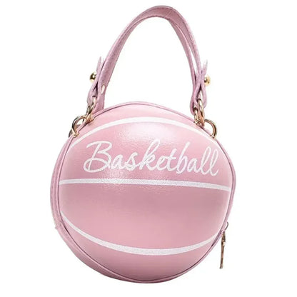PU Basketball Women’s Shoulder Bag – Fun Pink Sports-Inspired Chain Messenger Bag
