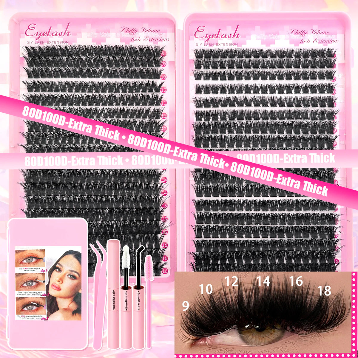 DIY Lash Extension Kit – 720pcs Individual Lash Clusters with Bond & Seal