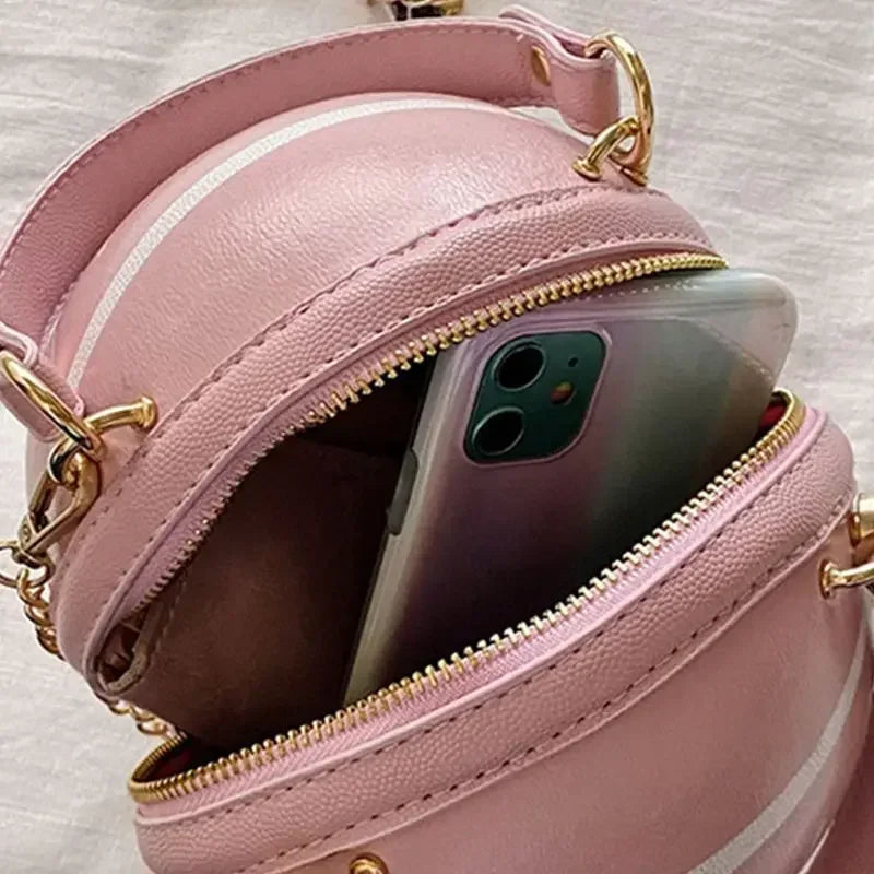 PU Basketball Women’s Shoulder Bag – Fun Pink Sports-Inspired Chain Messenger Bag