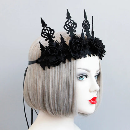 Vintage Gothic Rose Crown – Black Witch Headband Tiara