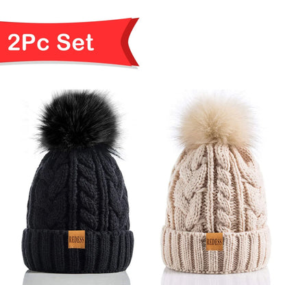 Women’s Winter Pompom Beanie Set