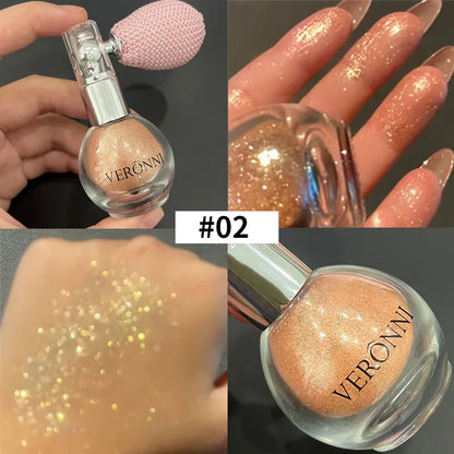 6-Color Diamond Highlighter Powder Spray – Waterproof Glitter Body & Face Bronzer (63.6g)