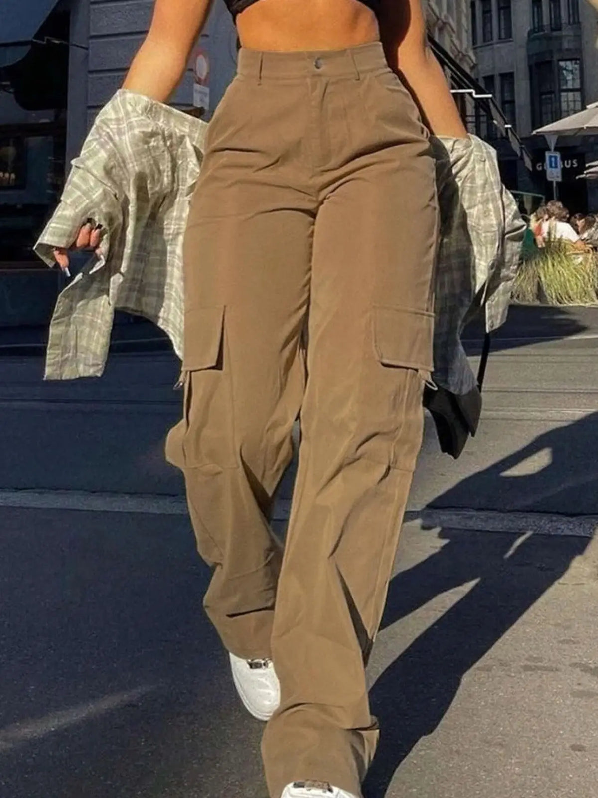 High-Waist Cargo Pants – Street Fashion Pocket Trousers for Women