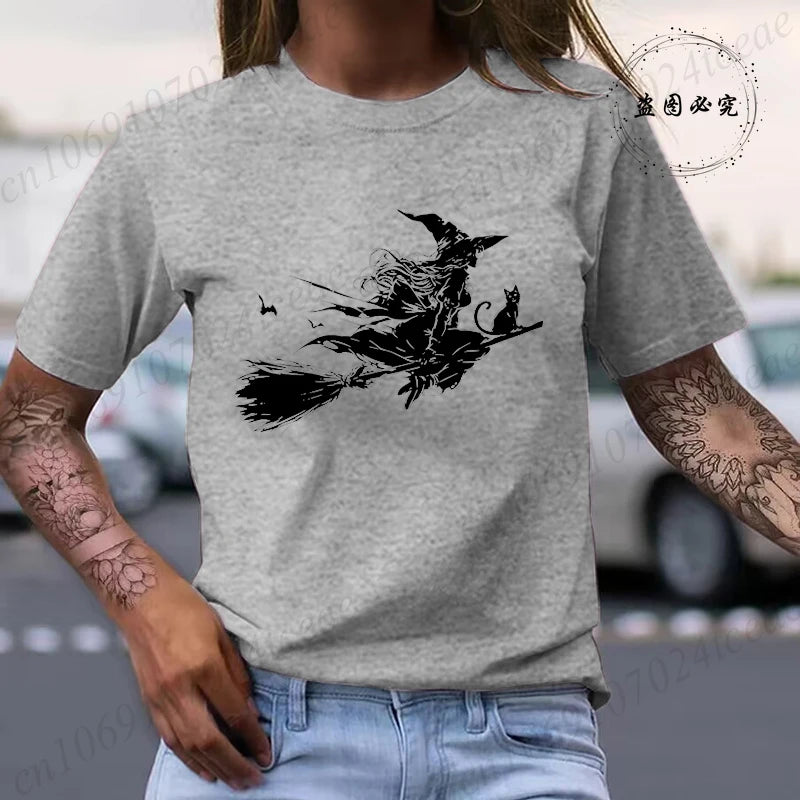 Flying Witch & Black Cat Spooky Season Shirt