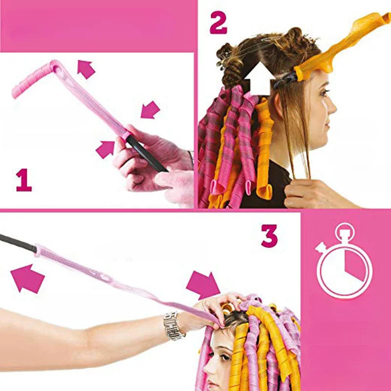18pcs Spiral Heatless Hair Curlers – Easy Waves, No Heat, No Damage