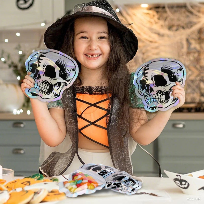 Halloween Skull Candy Bags – Self-Sealing Party Favor Pouches (10–100pcs)