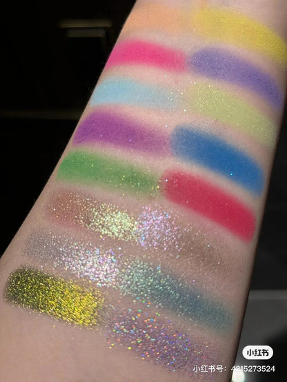 16-Color Glitter & Matte Eyeshadow Palette – Chameleon Glow Shades for Bold Eye Looks