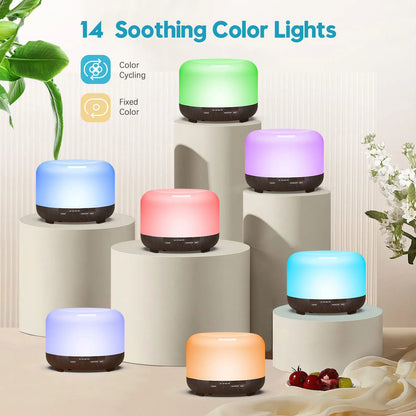 500ml Aromatherapy Oil Diffuser with 6-Bottle Essential Oil Set – Relaxing LED Aroma Humidifier
