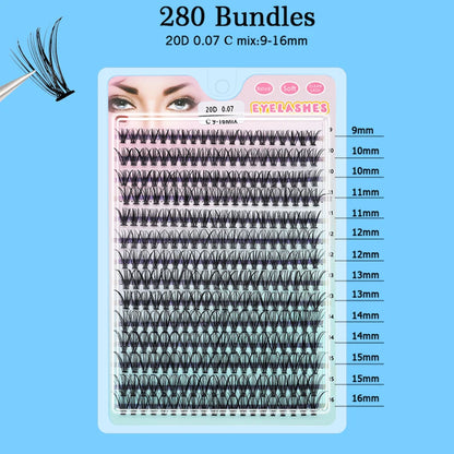 Individual 20–100D Cluster Lashes – 280pcs Mixed Tray Volume Extensions