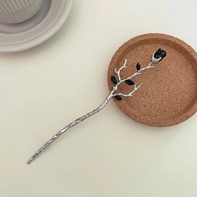 Vintage Rose Hair Stick – Elegant Floral Metal Hairpin