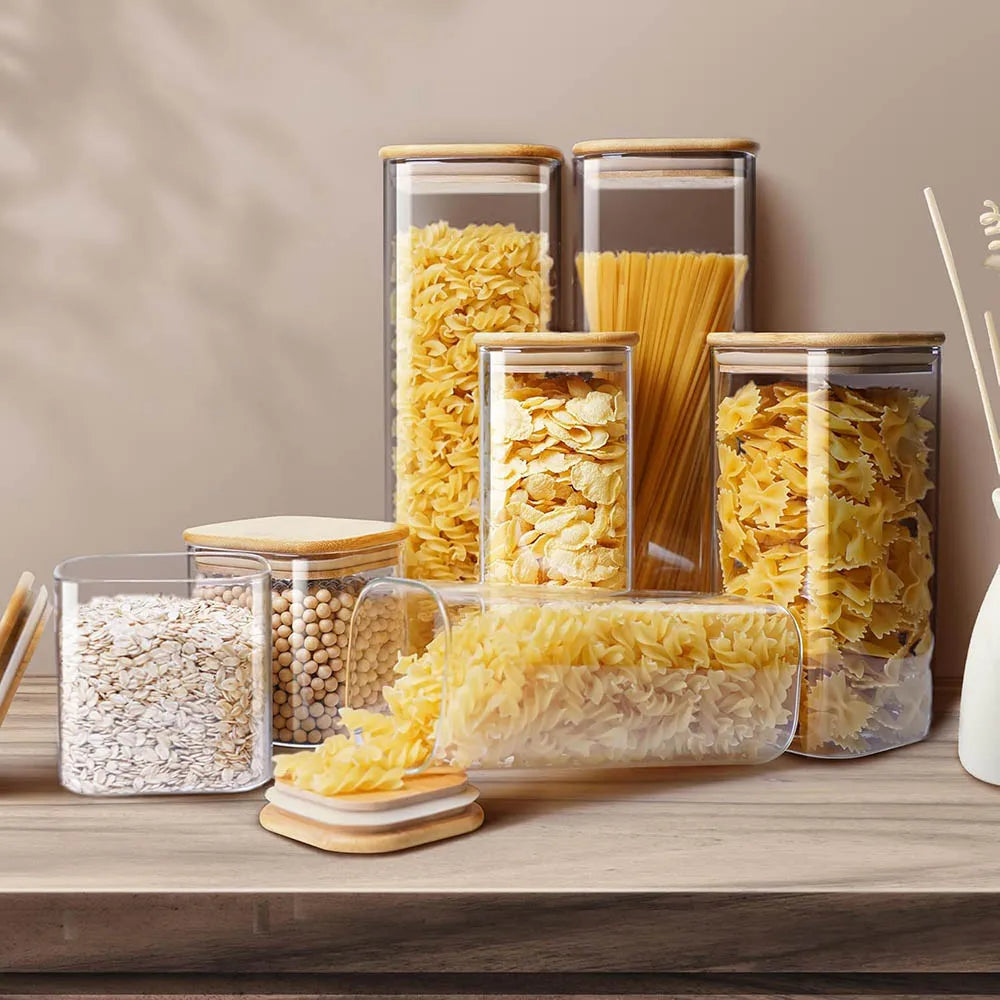Square Glass Storage Jar with Bamboo Lid