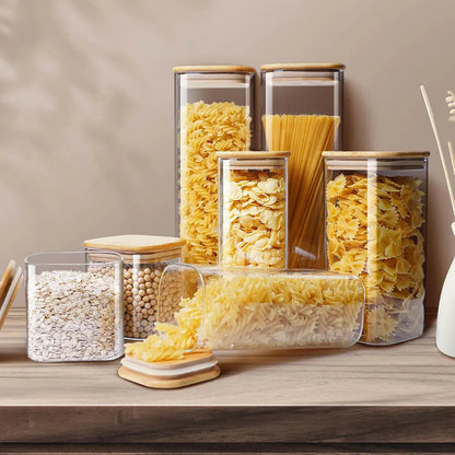 Square Glass Storage Jar with Bamboo Lid