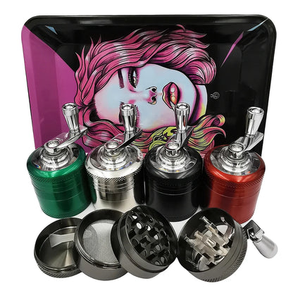 40mm Herb Grinder & Metal Rolling Tray Kit – 7x5 inch Portable Spice & Herb Tool Set