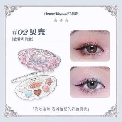 Flower Knows Shell Pearl Eyeshadow Palette – 6 Dreamy Shades, Endless Glow