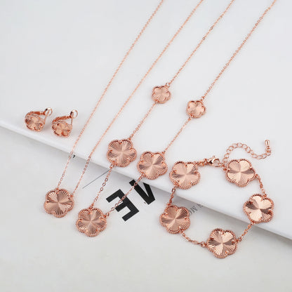 Luxury Five-Leaf Flower Jewelry Set – Double-Sided Shiny Metal Clover Design