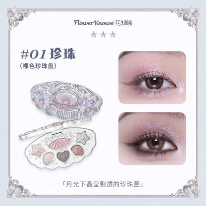Flower Knows Shell Pearl Eyeshadow Palette – 6 Dreamy Shades, Endless Glow