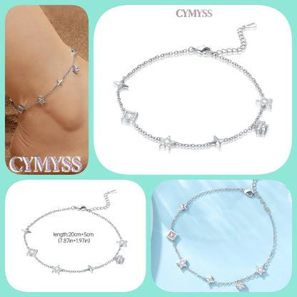 925 Sterling Silver Double-Layer Anklet – Exquisite Zircon Heart Chain Jewelry
