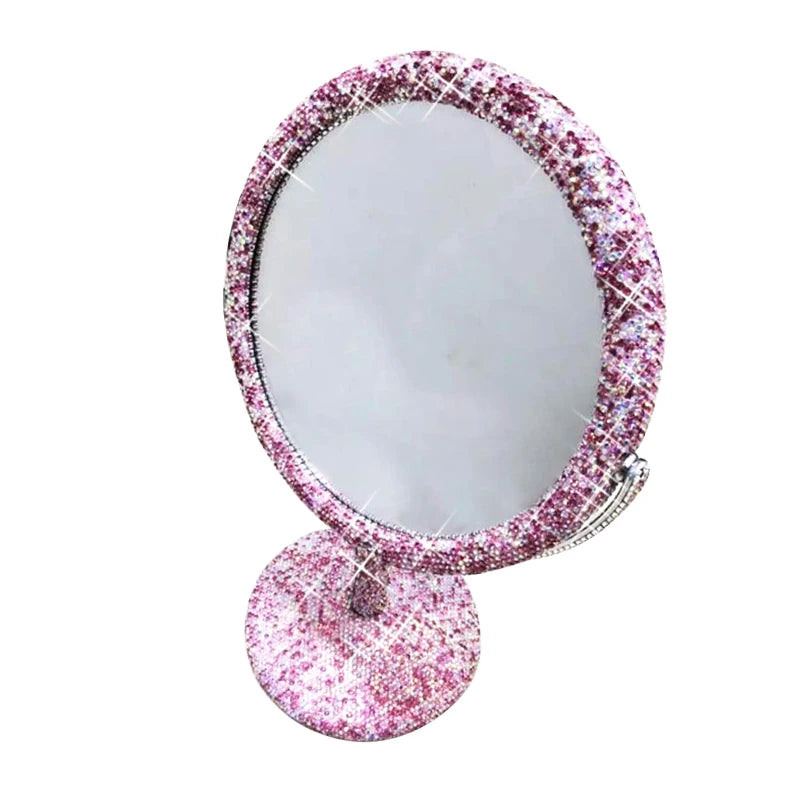 High-End Rhinestone Makeup Mirror – Rotatable Round Vanity Design