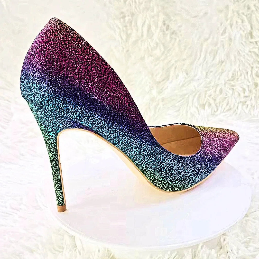 Gradient Glitter Pointed Toe High Heel Pumps
