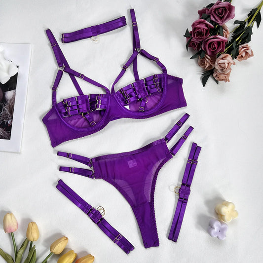 5-Piece Hollow Lingerie Set – Sensual Open Bra & Brief Outfit