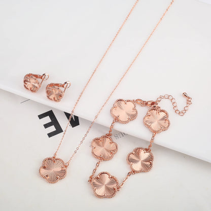Luxury Five-Leaf Flower Jewelry Set – Double-Sided Shiny Metal Clover Design