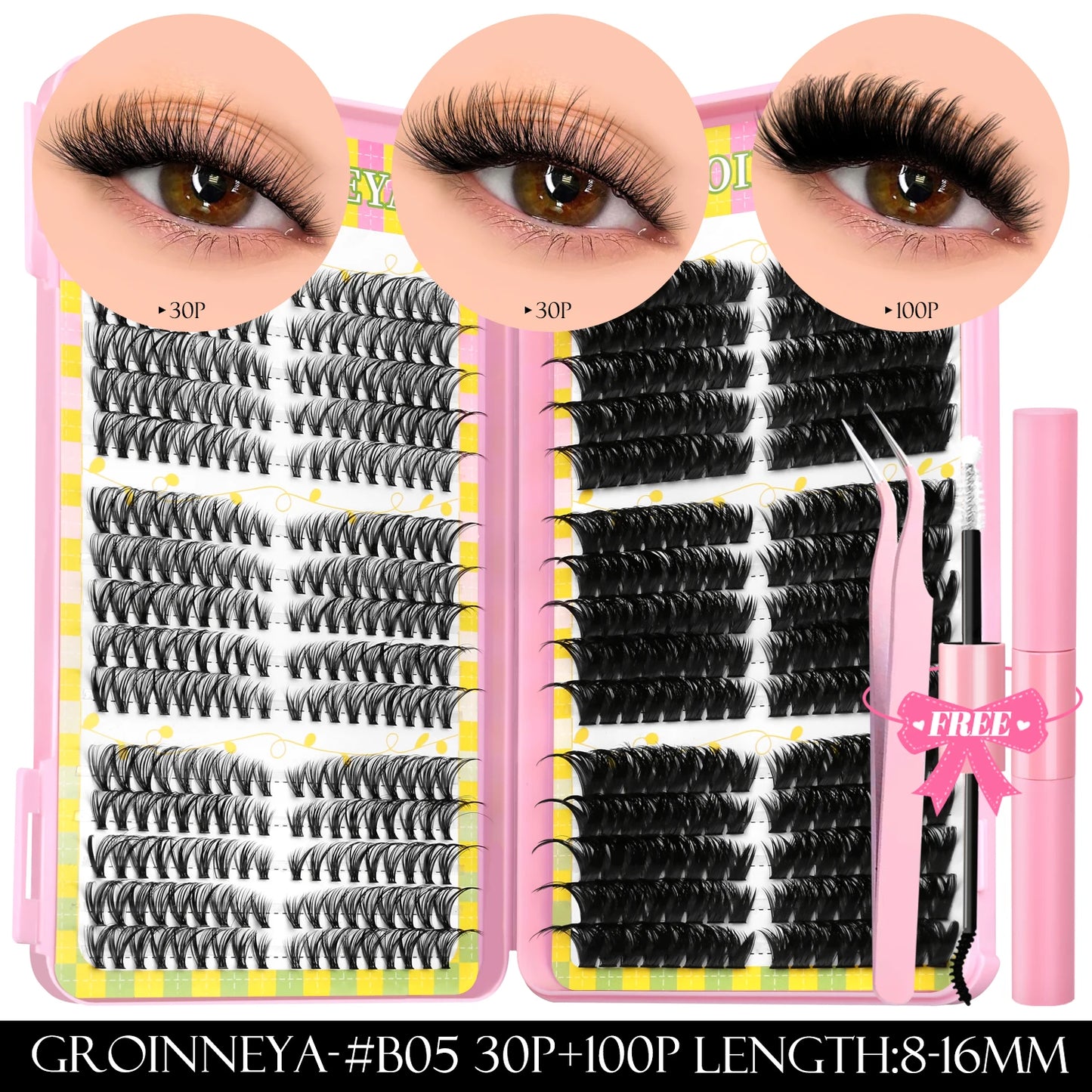 Lash Clusters Kit – 540PCS Cat-Eye Lash Extension Set with Bond & Seal