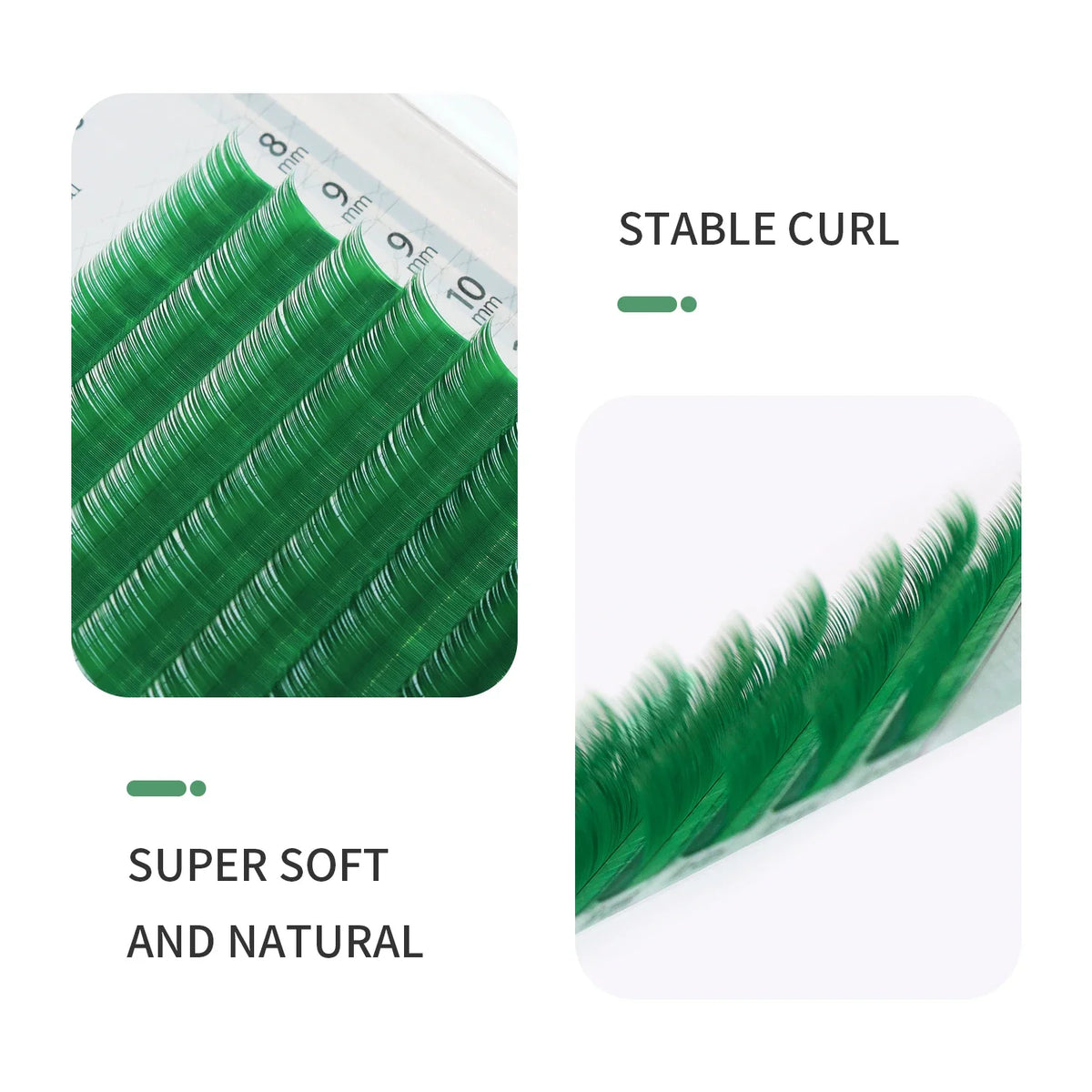 Green Lash Extensions – Vibrant Individual False Mink Lashes for Creative Makeup Looks