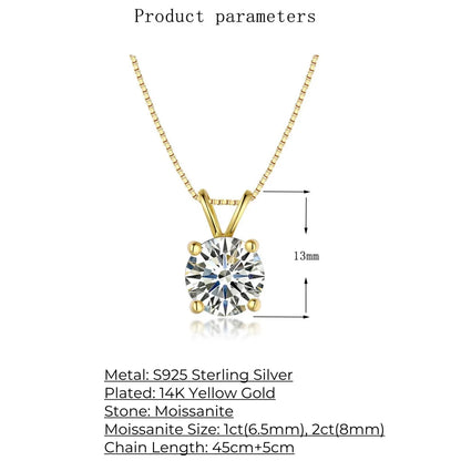 1-2CT Moissanite Pendant Necklace for Women, 14K Gold Plated