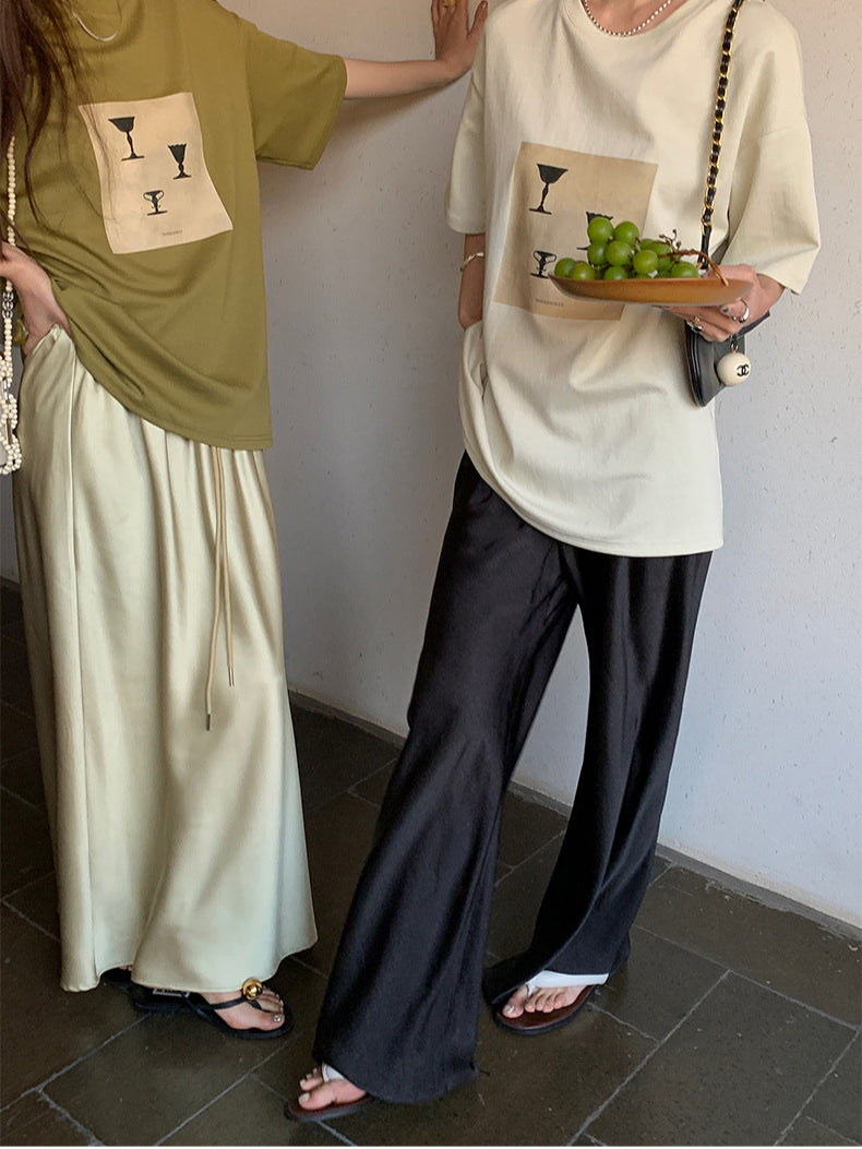 Satin Wide-Leg Pants – Elegant Korean Fashion Summer Trousers