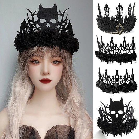 Vintage Gothic Rose Crown – Black Witch Headband Tiara