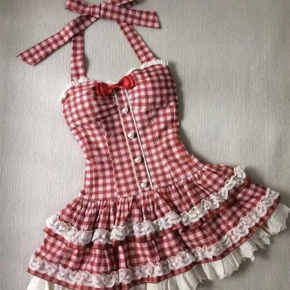 French Style Polka Dot Lace Mini Dress – Sweet Y2K Slim Waist Design