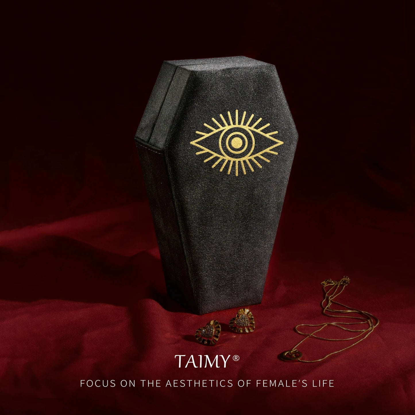 Gothic Velvet Coffin Jewelry Box – Customizable Ring & Necklace Display Case