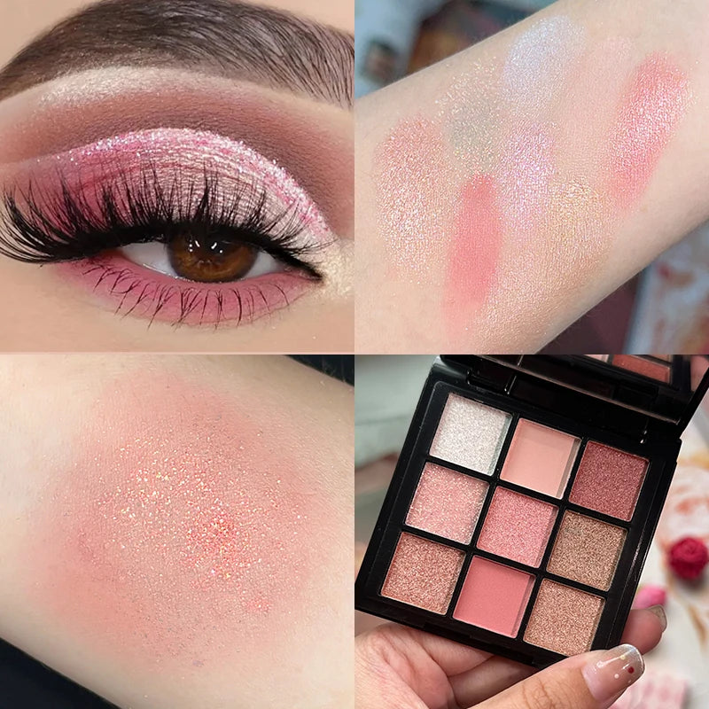 9-Grid Eyeshadow Palette – Glitter, Pearlescent, Matte & Shimmer Finishes