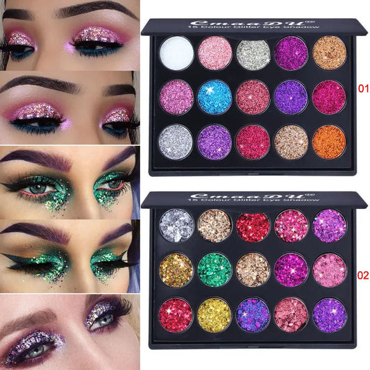 15-Color Glitter Eyeshadow Palette – Dazzling Gold Scallion Powder Tray