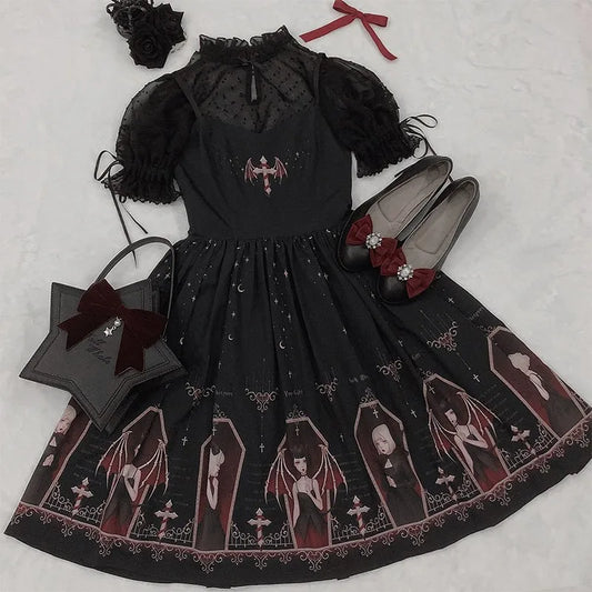 Dark Gothic Devil Print Lolita Dress