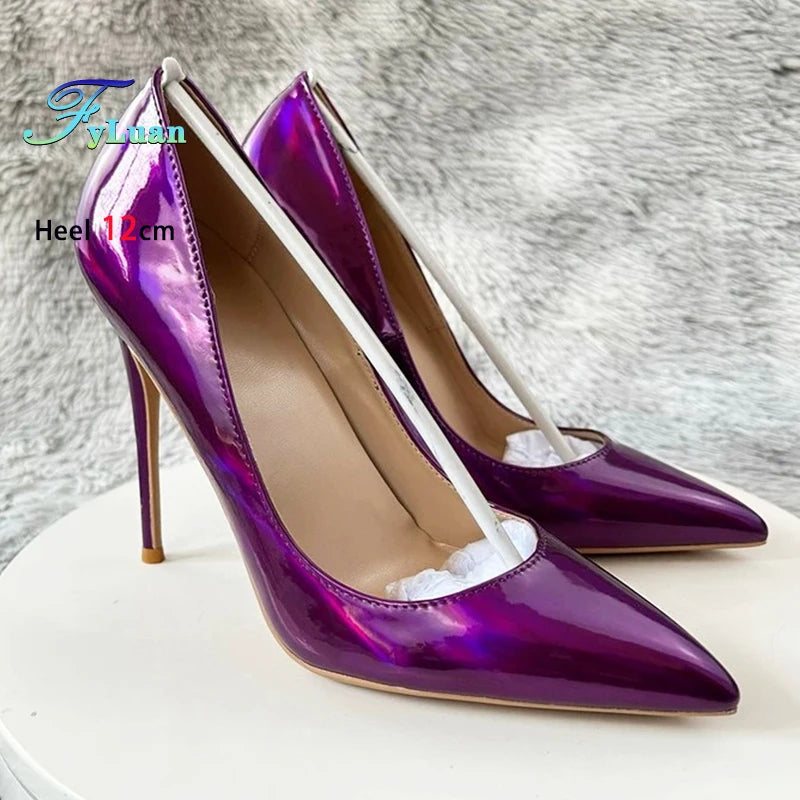 Holographic Purple Stiletto Pumps