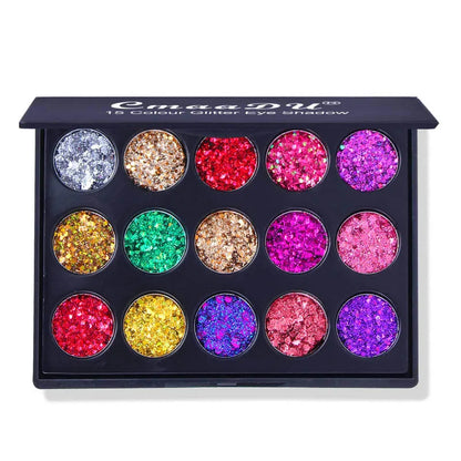 15-Color Glitter Eyeshadow Palette – Dazzling Gold Scallion Powder Tray