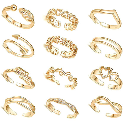 Adjustable Toe Ring Set – 7/10/12pcs Gold & Silver Summer Jewelry