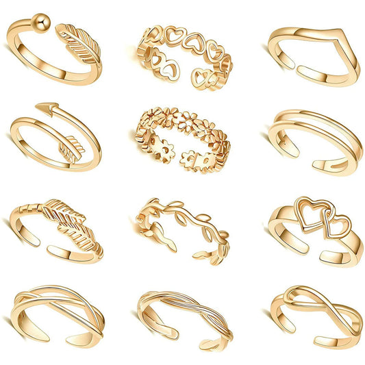 Adjustable Toe Ring Set – 7/10/12pcs Gold & Silver Summer Jewelry