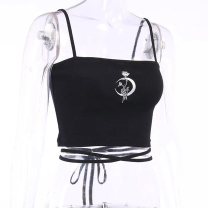 Gothic Print Suspender Crop Tank Top