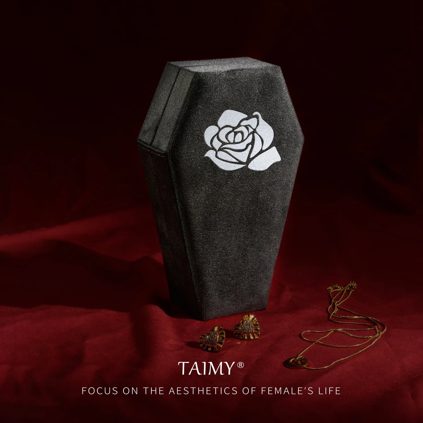 Gothic Velvet Coffin Jewelry Box – Customizable Ring & Necklace Display Case