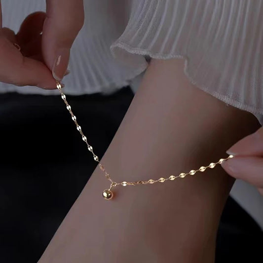 Minimalist Silver Bead Anklet – Women’s Summer Beach Flat Chain Bracelet