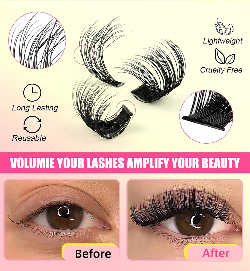 Individual 20–100D Cluster Lashes – 280pcs Mixed Tray Volume Extensions